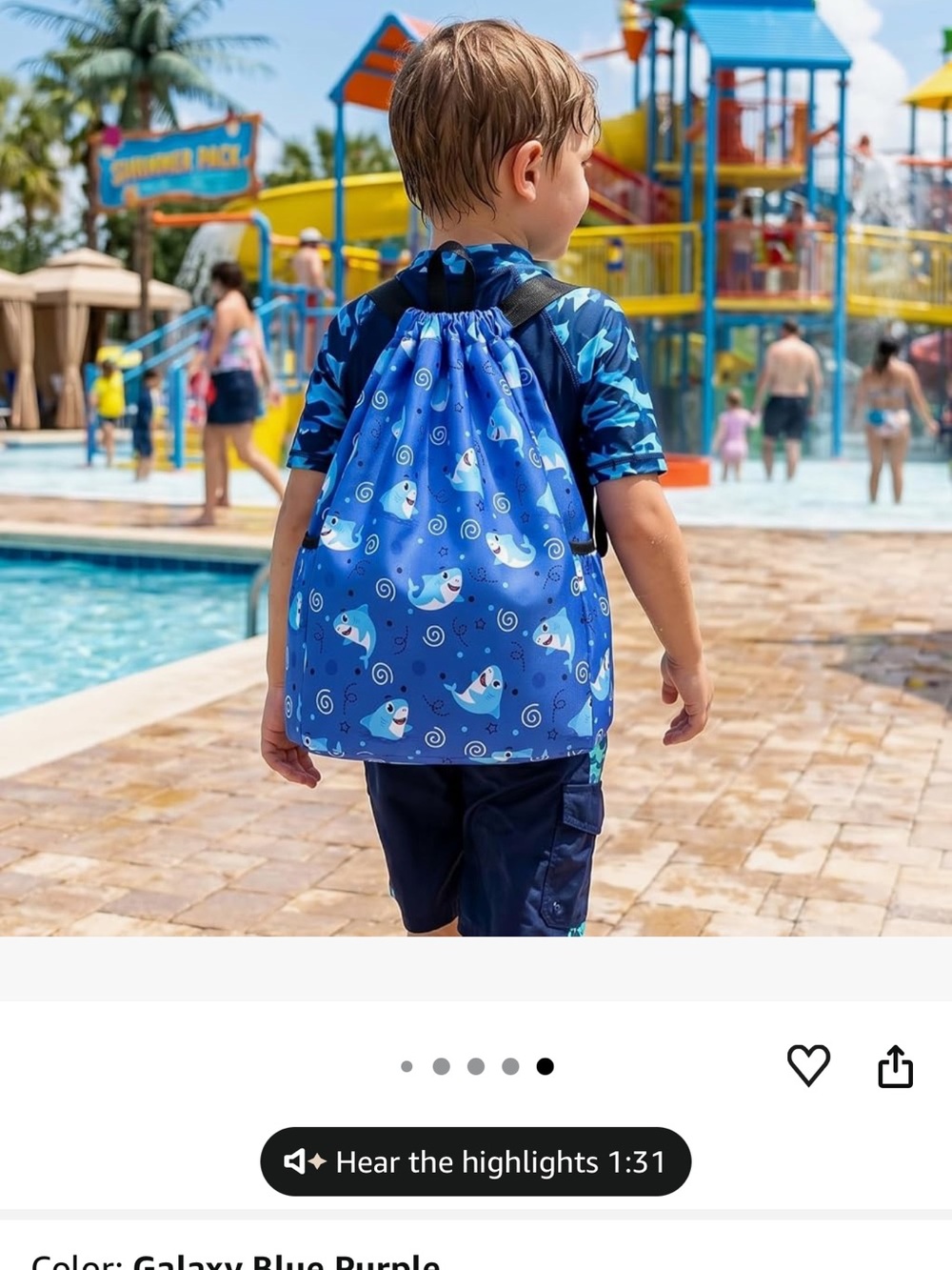 Kids Shark Drawstring Backpack - Blue - Picture 2 of 5